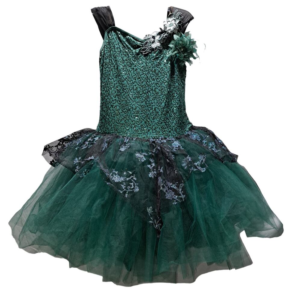 Weissman Emerald Green Black Mesh Tutu style Prom Homecoming Cocktail dress Lg